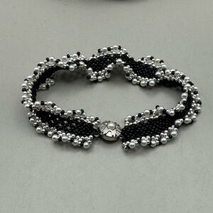 Handmade Black and Silver Beaded Bracelet